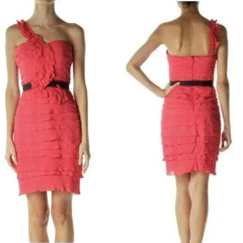 BCBGMaxAzria One-Shoulder Ruffle Tiered Dress 8